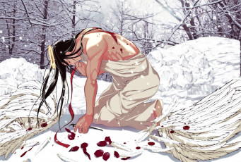 Картинка аниме mo+dao+zu+shi лань ванцзи ангел крылья кровь снег