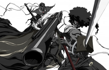 обоя аниме, afro samurai, мужчины, оружие