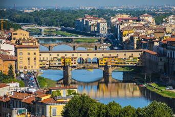 обоя города, флоренция , италия, мосты, река