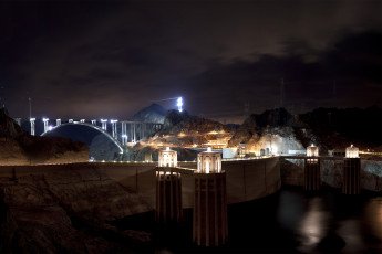 Картинка разное сооружения +постройки ночь фонари мост дамба