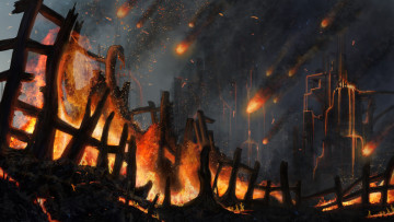 Картинка пожар рисованные -+другое забор природа