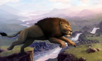 Картинка лев рисованные животные +львы прыжок природа
