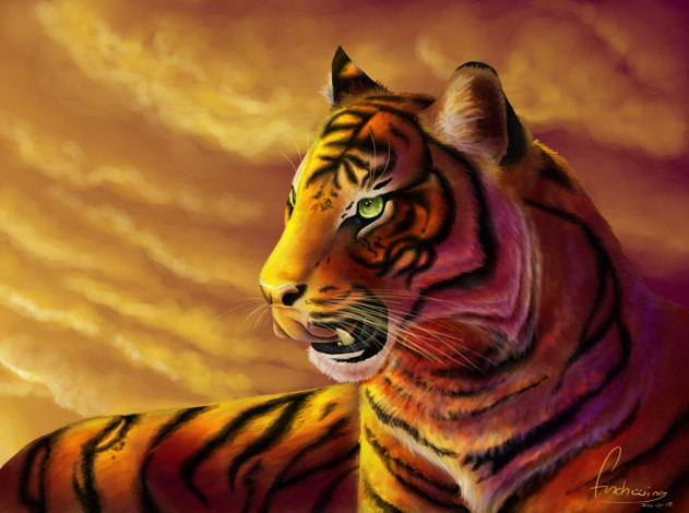 Обои картинки фото рисованные, животные,  тигры, язык, хищник, дикая, кошка, тигр, морда