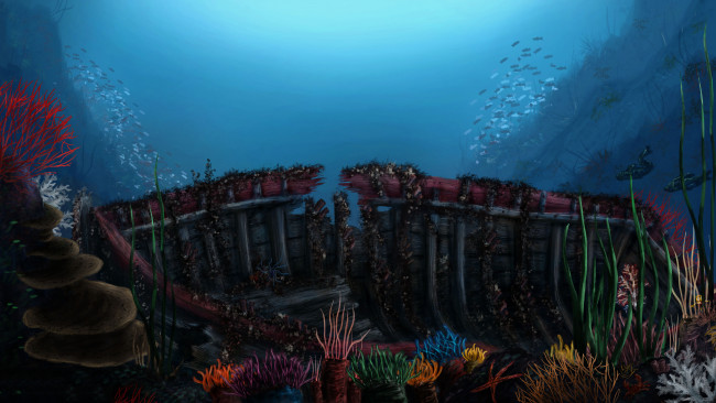 Обои картинки фото подводный мир, рисованные, природа, подводный, мир, океан, водоросли