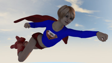Картинка 3д+графика фантазия+ fantasy девушка взгляд фон супермен полет
