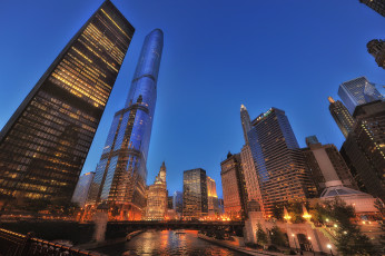 Картинка города Чикаго+ сша ночные огни зданий Чикаго