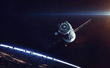 Картинка космос космические+корабли +космические+станции космический корабль вселенная полет галактика союз земля роскосмос