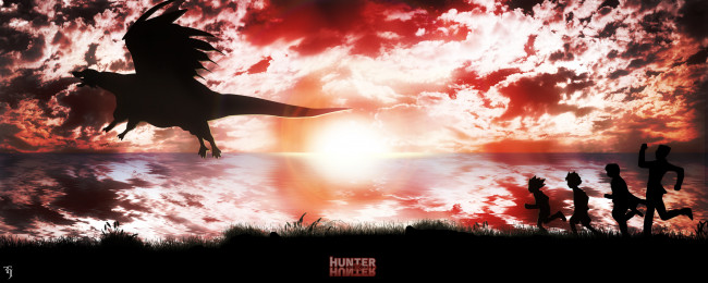Обои картинки фото аниме, hunter x hunter, дракон, закат