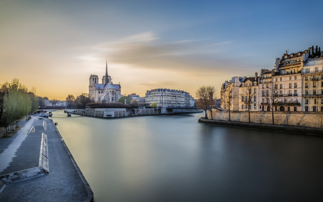 Обои картинки фото города, париж , франция, сена, собор, парижской, богоматери, река, нотр-дам, де, пари, париж, закат
