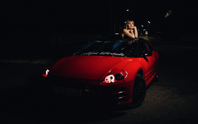 Обои картинки фото автомобили, -авто с девушками, mitsubishi, eclipse