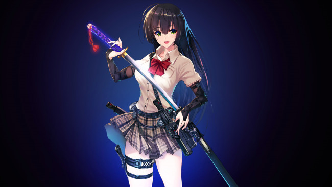 Обои картинки фото аниме, оружие,  техника,  технологии, девушка, меч