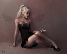 Картинка фэнтези эльфы телефон наушники девушка эльфийка мобильник