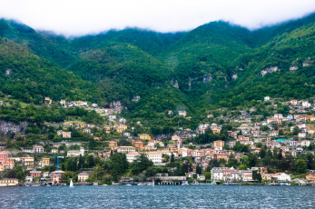 Картинка озеро комо италия города пейзажи дома зелень побережье