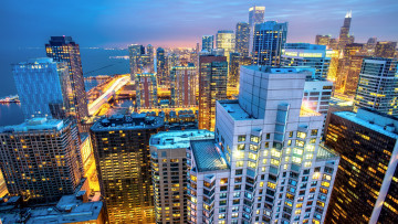 Картинка chicago города Чикаго сша океан панорама ночной город здания небоскрёбы