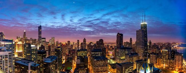 Обои картинки фото chicago, города, Чикаго, сша, здания, небоскрёбы, панорама, ночной, город