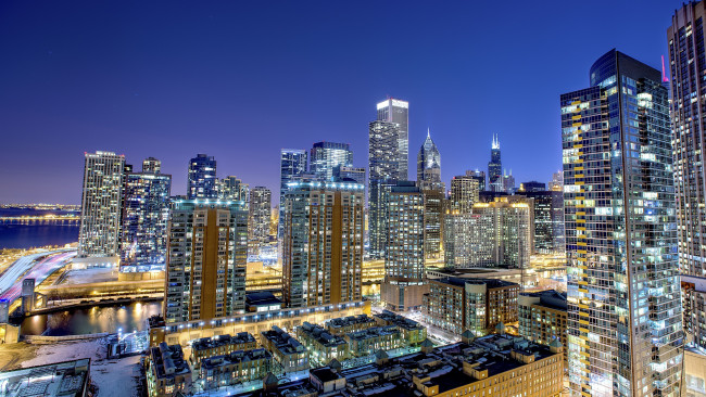 Обои картинки фото chicago, города, Чикаго, сша, ночной, город, небоскрёбы