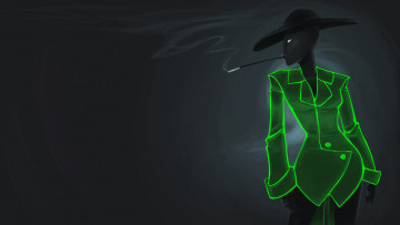 Картинка рисованные минимализм шляпа жакет сигарета мундштук дым девушка