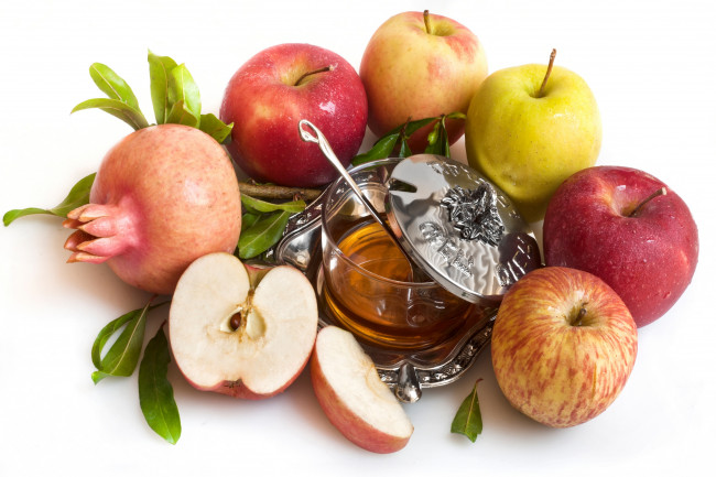 Обои картинки фото еда, разное, мёд, яблоки, гранат