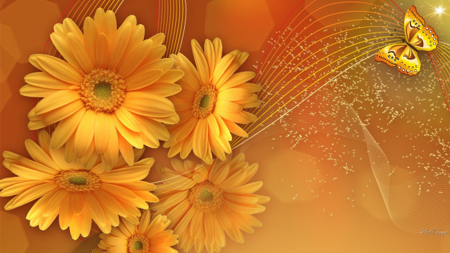 Обои картинки фото векторная графика, цветы , flowers, цветы, бабочка, коллаж, блик, линии