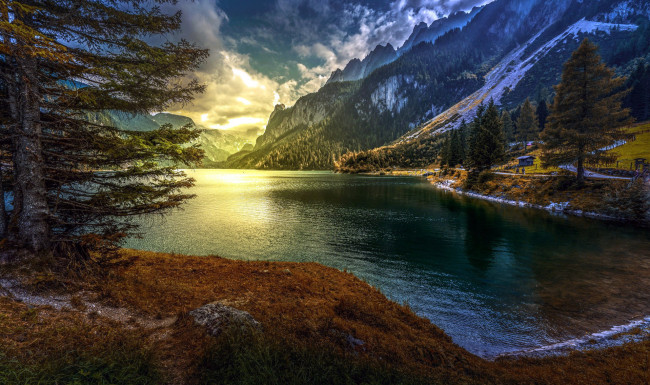 Обои картинки фото природа, реки, озера, тучи, озеро, горы