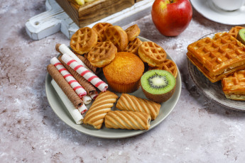 Картинка еда пирожные +кексы +печенье киви печенье вафли выпечка кексы разности