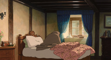 Картинка аниме howl`s+moving+castle фигура кровать окно