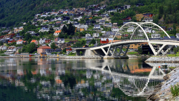 обоя loftesnesbrui bridge, sogndalselvi river, norway, города, - мосты, loftesnesbrui, bridge, sogndalselvi, river