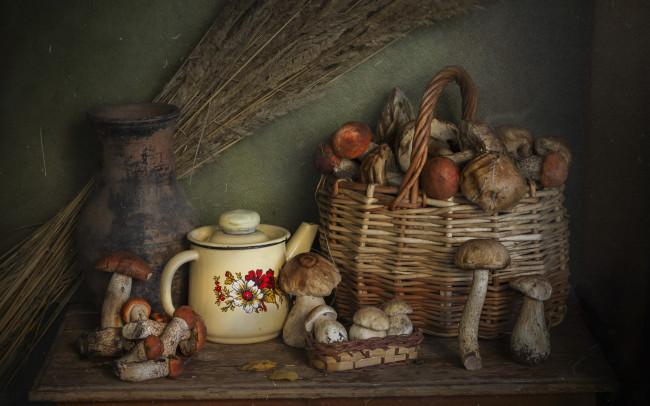 Обои картинки фото еда, грибы,  грибные блюда, корзинка, лесные, боровики, подосиновики