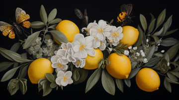 обоя рисованное, живопись, лимоны