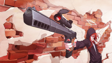 Картинка by hamada youho аниме weapon blood technology оружие пистолет стена