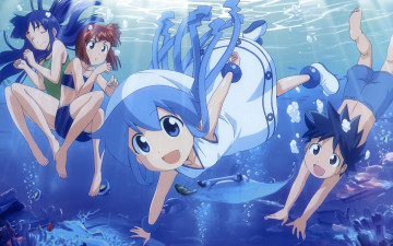 обоя аниме, shinryaku, ika, musume, вода, скат, девушки