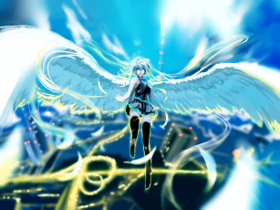 Картинка аниме vocaloid огни hatsune miku wsxmax арт город крылья девушка