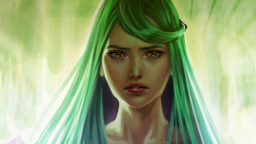 Картинка рисованные люди зеленые волосы взгляд