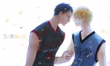 Картинка аниме kuroko+no+baske баскетбол куроко aomine daiki дайки аоминэ kise ryouta кисэ рёта блондин сережка пот парни