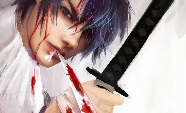 Обои картинки фото аниме, -weapon,  blood & technology, hijikata, toshiro, кровь, катана, парень, арт