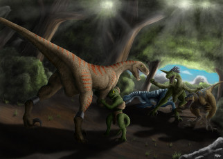 Картинка рисованное животные +доисторические динозавры