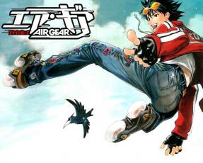 Картинка аниме air+gear air gear itsuki minami ролики джинсы ворона прыжок эйфория очки