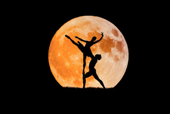 Картинка разное мужчина+женщина пара балет силуэты луна
