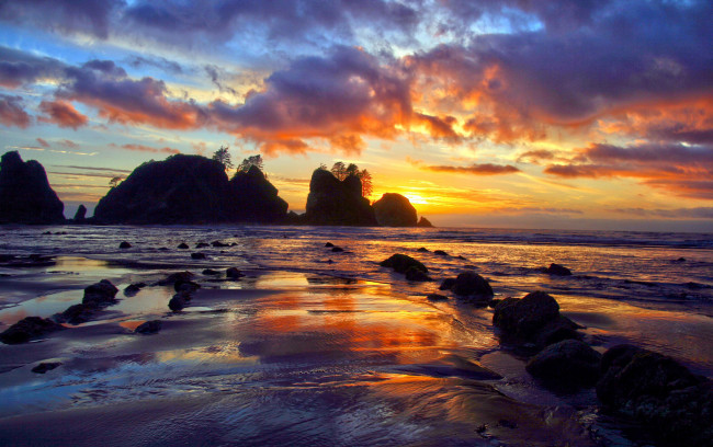 Обои картинки фото природа, восходы, закаты, побережье, море, закат, скалы