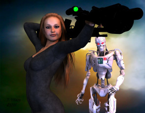 Картинка 3д графика people люди девушка робот