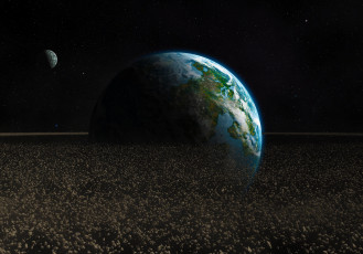 Картинка космос арт планета астероиды обломки камни земля