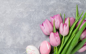 Картинка праздничные пасха тюльпаны розовые pink tulips spring easter eggs decoration happy tender pastel