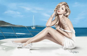 Картинка фэнтези девушки яхта девушка