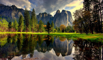 Картинка природа пейзажи yosemite national park горы калифорния йосемити деревья сша usa отражение вода озеро