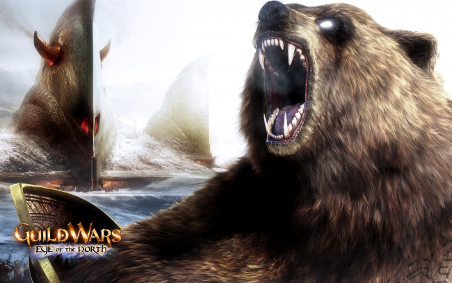 Обои картинки фото видео игры, guild wars,  eye of the north, eye, of, the, north, город, пасть, guild, wars, рев, медведь