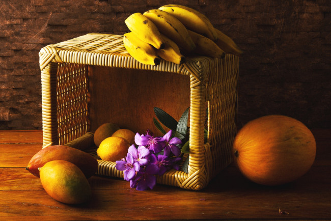 Обои картинки фото еда, фрукты,  ягоды, олеандр, лимон, манго, дыня