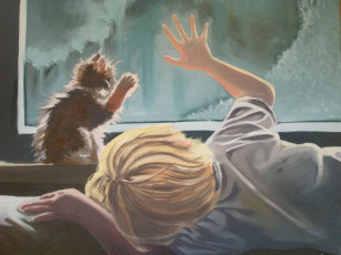 Картинка рисованное дети рука ребёнок окно котёнок
