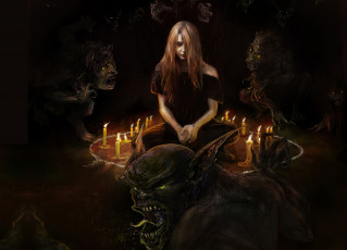 Картинка фэнтези красавицы+и+чудовища свечи круг арт девушка духи демоны призыв