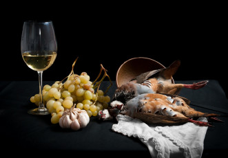 Картинка еда натюрморт дичь виноград вино