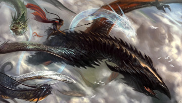 Картинка фэнтези красавицы+и+чудовища погоня дракон девушка всадник